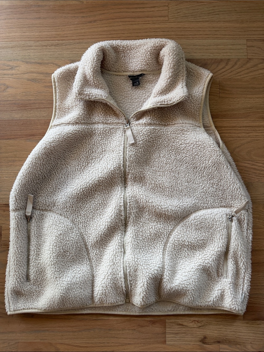 Eddie Bauer Women’s XL Sherpa Fleece Zip Vest Cream Teddy Full Zip Pockets